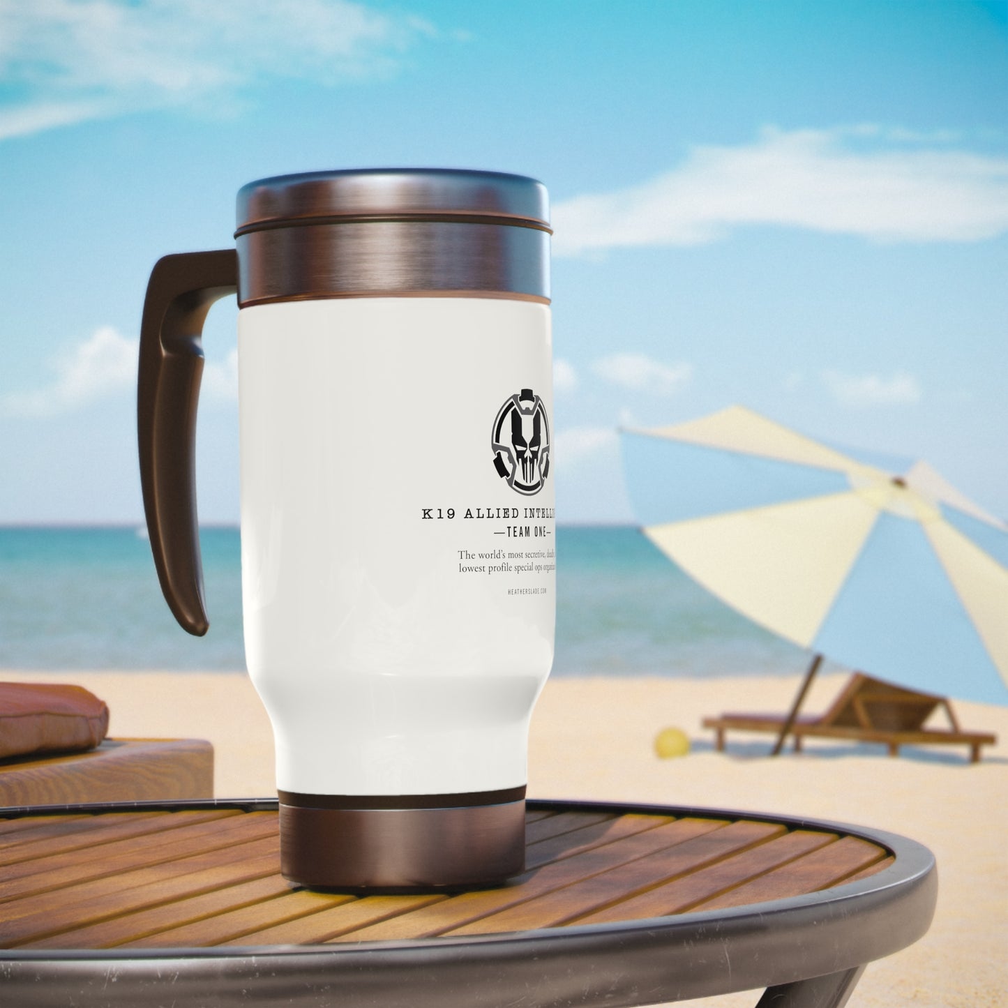 K19 Allied Intelligence Stainless Steel Travel Mug with Handle, 14oz